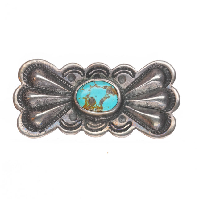 30's-40's Navajo sterling silver turquoise deep stamped butterfly pin/brooch