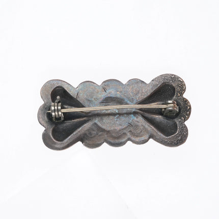 30's-40's Navajo sterling silver turquoise deep stamped butterfly pin/brooch