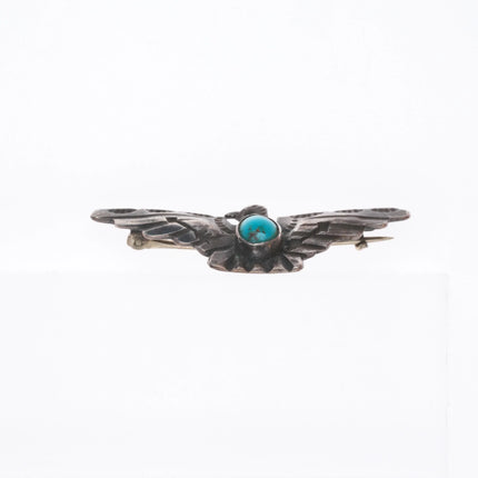 30's-40's Navajo sterling silver turquoise deep stamped thunderbird pin/brooch