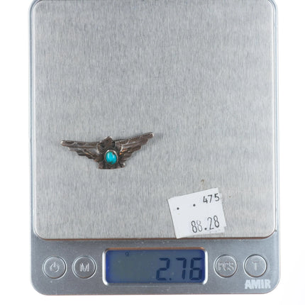 30's-40's Navajo sterling silver turquoise deep stamped thunderbird pin/brooch