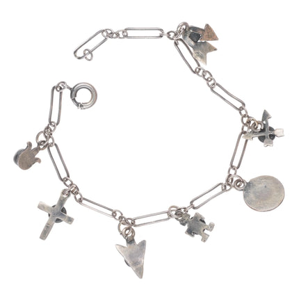 6.25" c1940 Navajo/Fred Harvey Cerillos turquoise sterling silver charm bracelet