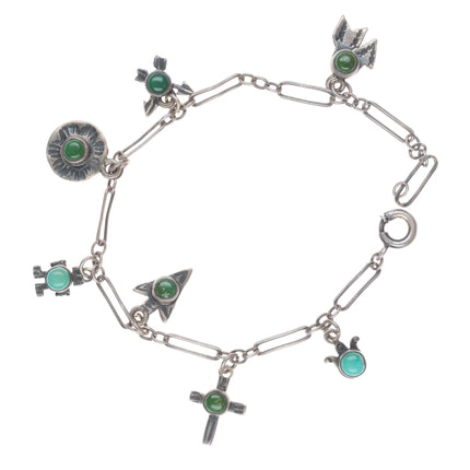6.25" c1940 Navajo/Fred Harvey Cerillos turquoise sterling silver charm bracelet