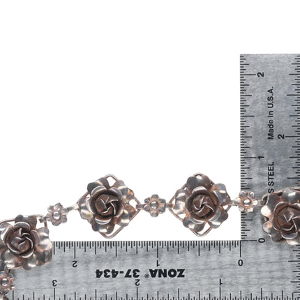 6.75" c1950 Vintage sterling silver flowers/floriform link bracelet