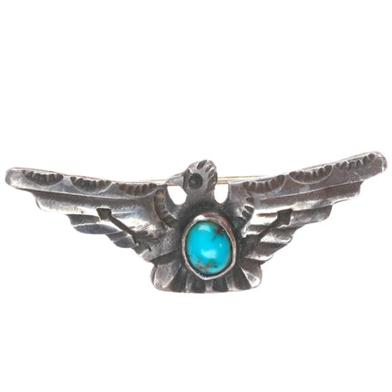 30's-40's Navajo sterling silver turquoise deep stamped thunderbird pin/brooch