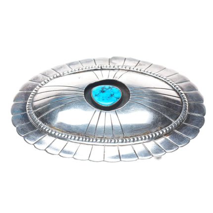 Vintage Navajo sterling silver shadowbox turquoise belt buckle