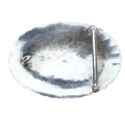 Vintage Navajo sterling silver shadowbox turquoise belt buckle