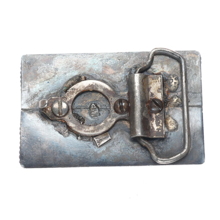 Vintage Navajo sterling silver turquoise belt buckle feather/twisted wire design