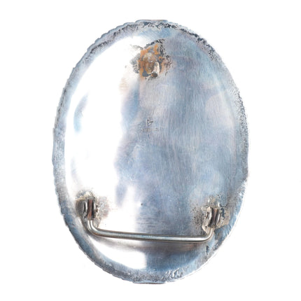 Vintage Navajo sterling silver 3 stone turquoise feather/blossom belt buckle