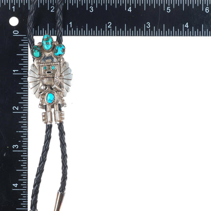 c1970 Doris Smallcanyon Navajo sterling silver kachina bolo tie w/turquoise