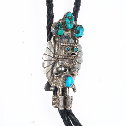 c1970 Doris Smallcanyon Navajo sterling silver kachina bolo tie w/turquoise