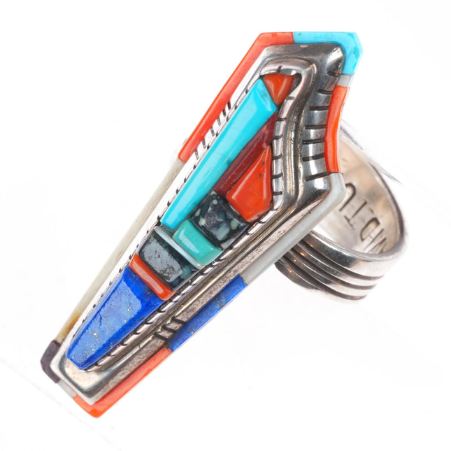 sz10.75 David Tune Navajo Large sterling silver coral/turquoise/lapis ring