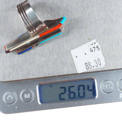 sz10.75 David Tune Navajo Large sterling silver coral/turquoise/lapis ring