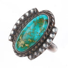 sz9.5 c1940 Navajo high grade spiderweb Royston turquoise sterling silver ring