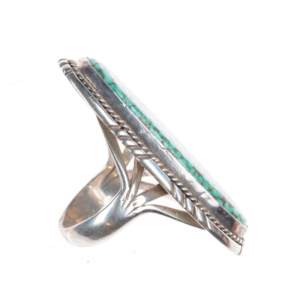 sz11 Vintage Navajo sterling silver red spiderweb turquoise long ring