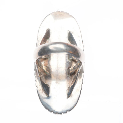 sz11 Vintage Navajo sterling silver red spiderweb turquoise long ring