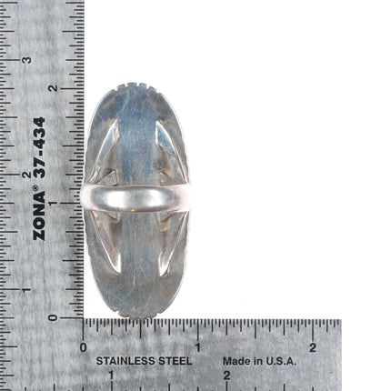 sz11 Vintage Navajo sterling silver red spiderweb turquoise long ring