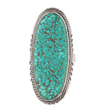 sz11 Vintage Navajo sterling silver red spiderweb turquoise long ring