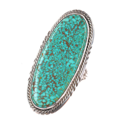 sz11 Vintage Navajo sterling silver red spiderweb turquoise long ring