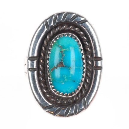sz8.75 Navajo sterling silver rope bezel ring with nice turquoise