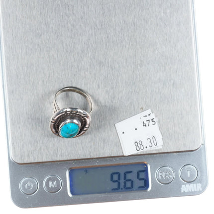 sz8.75 Navajo sterling silver rope bezel ring with nice turquoise
