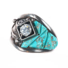 sz9  Vintage Aubrey Smith Navajo sterling silver turquoise cobblestone CZ ring
