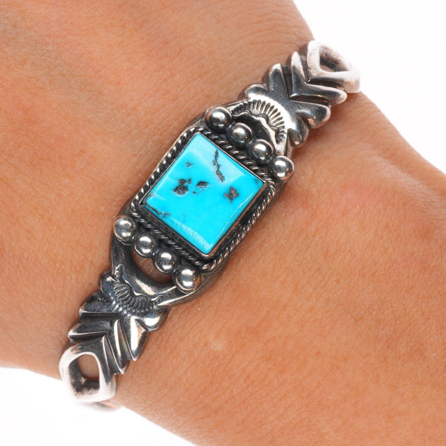 6.1" Harrison Bitsui Navajo sterling silver cast cuff bracelet with turquoise