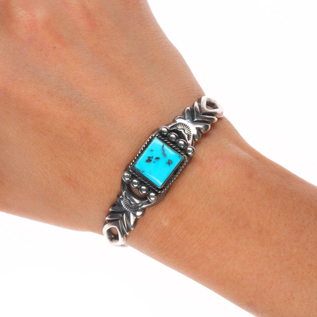 6.1" Harrison Bitsui Navajo sterling silver cast cuff bracelet with turquoise