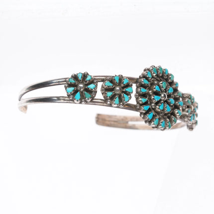 6.5" Trudy Quetawki Zuni sterling silver petit point turquoise cuff bracelet