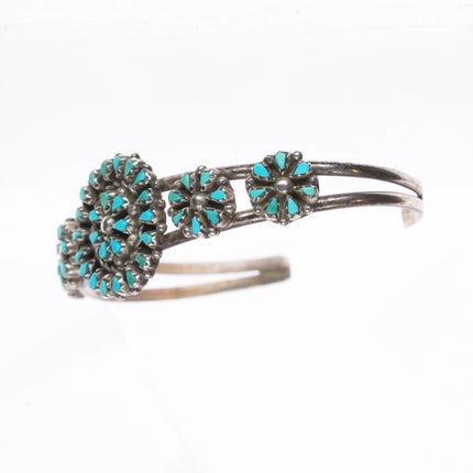 6.5" Trudy Quetawki Zuni sterling silver petit point turquoise cuff bracelet