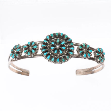6.5" Trudy Quetawki Zuni sterling silver petit point turquoise cuff bracelet