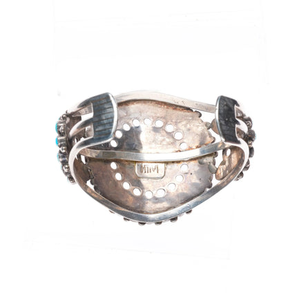 6.75" 50's-60's HTM Zuni Sterling silver turquoise cluster cuff bracelet