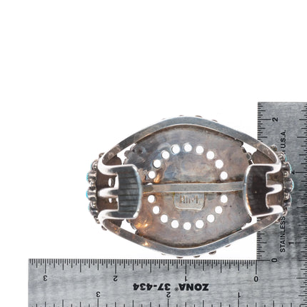 6.75" 50's-60's HTM Zuni Sterling silver turquoise cluster cuff bracelet