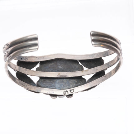 6.25" 1960's Navajo sterling silver DS featherwork cuff bracelet w/turquoise