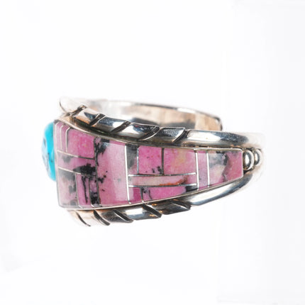 6.1" Al Lee Navajo Rhodonite, turquoise, coral - Sterling silver cuff bracelet