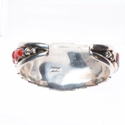 6.1" Al Lee Navajo Rhodonite, turquoise, coral - Sterling silver cuff bracelet