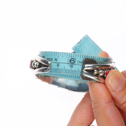 6.1" Al Lee Navajo Rhodonite, turquoise, coral - Sterling silver cuff bracelet