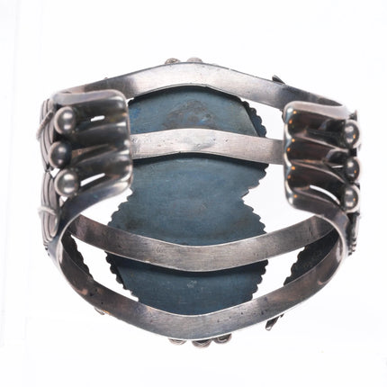 6.4" 1960's Royston Turquoise chiseled featherwork sterling silver cuff bracelet