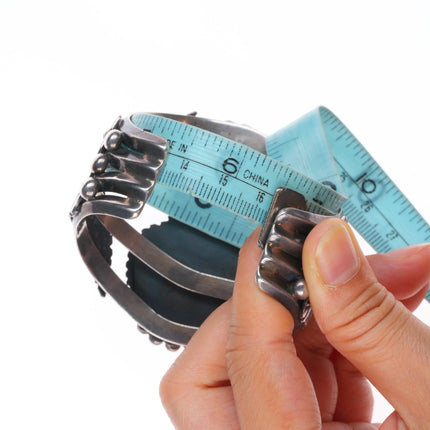 6.4" 1960's Royston Turquoise chiseled featherwork sterling silver cuff bracelet