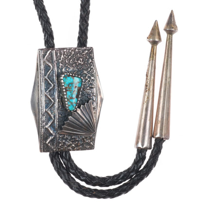 Vintage Tufa Cast sterling silver High grade turquoise Navajo or Hopi bolo tie
