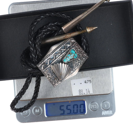 Vintage Tufa Cast sterling silver High grade turquoise Navajo or Hopi bolo tie