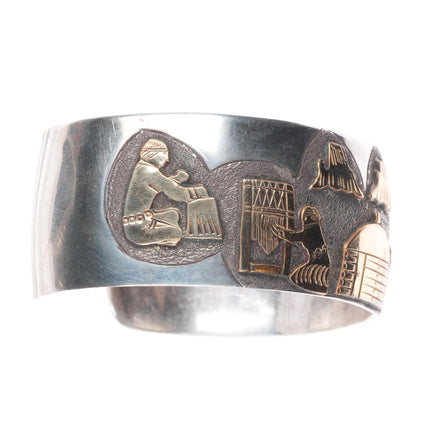 6.6" Russ Rockbridge Navajo storyteller cuff bracelet sterling silver/gold fill