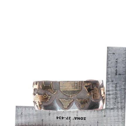 6.6" Russ Rockbridge Navajo storyteller cuff bracelet sterling silver/gold fill