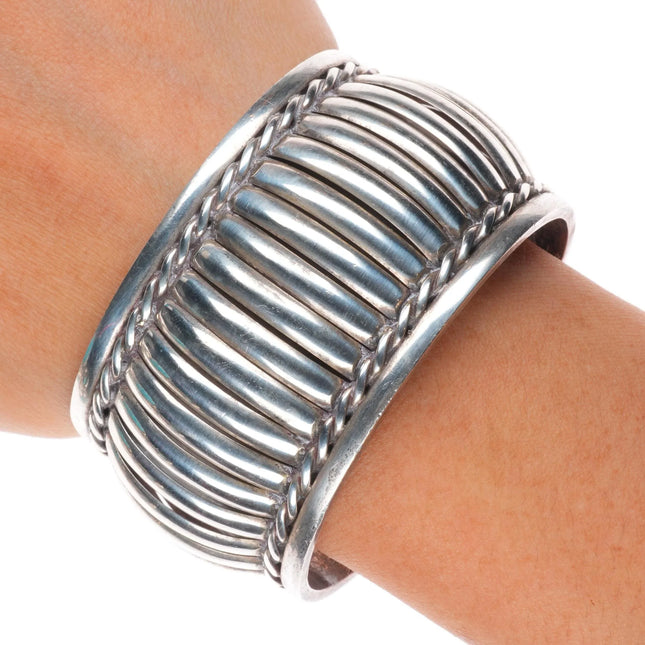 6.25" Elizabeth Guerro Navajo sterling silver fluted bars cuff bracelet