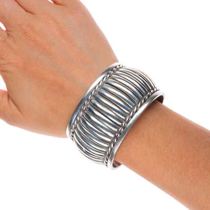 6.25" Elizabeth Guerro Navajo sterling silver fluted bars cuff bracelet