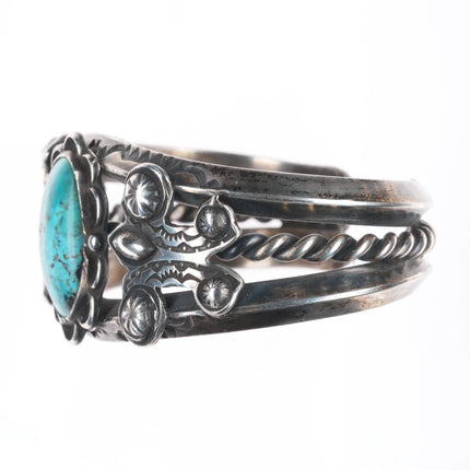 6.25" 50's-60's Navajo sterling silver butterfly sides turquoise cuff bracelet