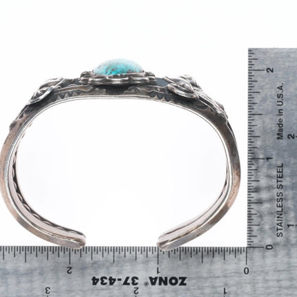 6.25" 50's-60's Navajo sterling silver butterfly sides turquoise cuff bracelet