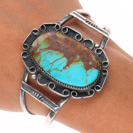 6.4" Vintage Navajo sterling silver boulder turquoise cuff bracelet