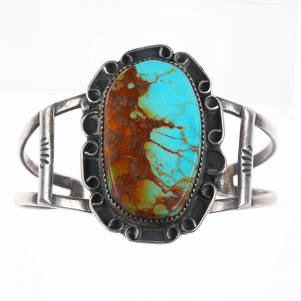 6.4" Vintage Navajo sterling silver boulder turquoise cuff bracelet