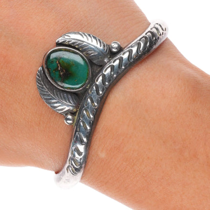 6.1" Vintage Navajo sterling silver Royston turquoise feather cuff bracelet