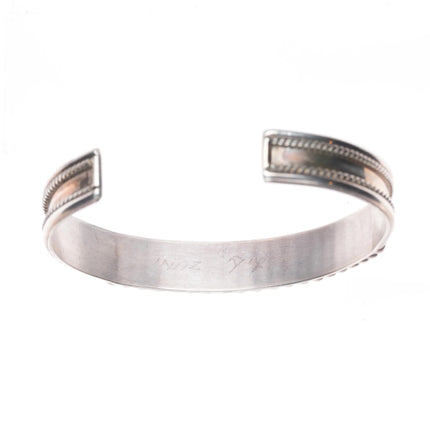 6.35" LS Zuni sterling silver opal inlay ribbed row cuff bracelet